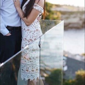 Boohoo Off the Shoulder White Lace Midi Dress